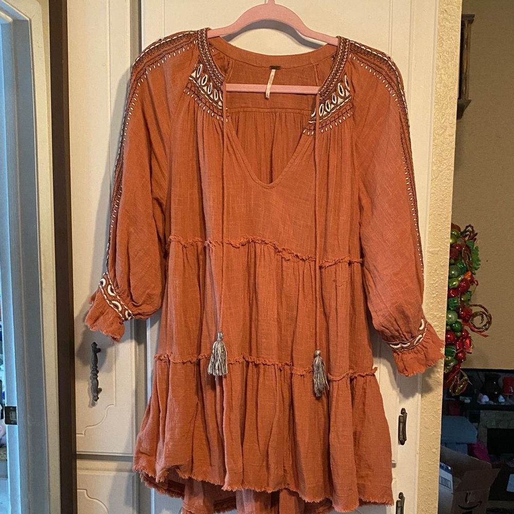 Free People Rust Embroidered Tunic